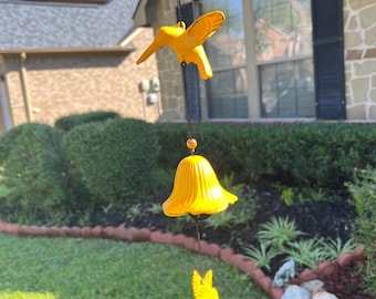 Japanese style cast iron hummingbird wind chimes 3.5" wide