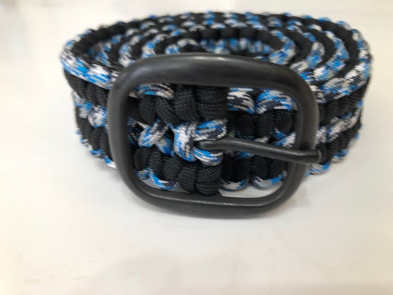 Paracord Belt, Black, Blue, White, Buckle 