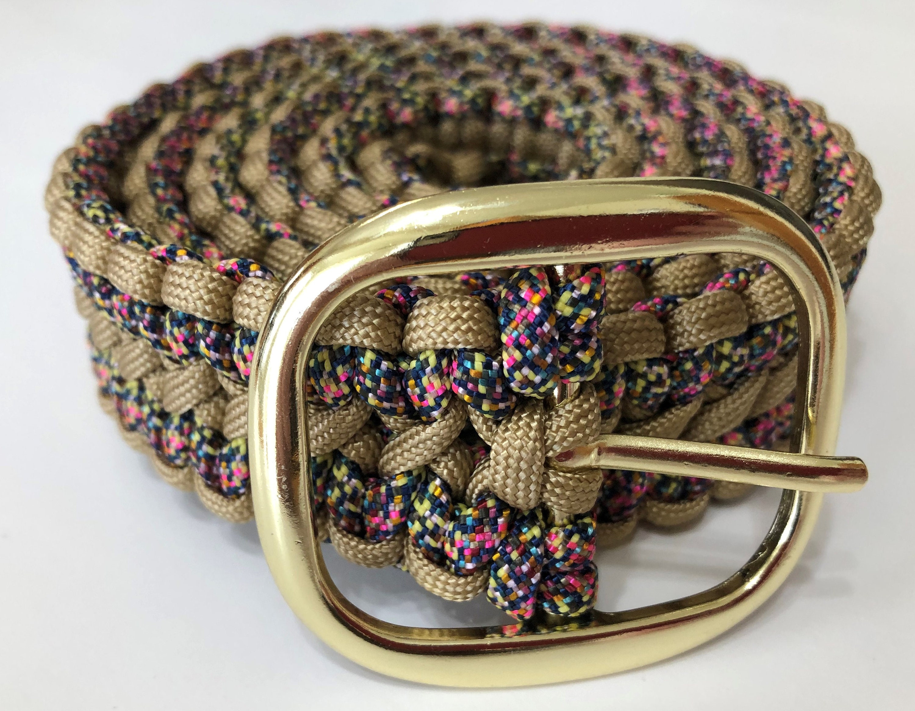 Paracord Belt Tan Multi Colored Gold Buckle Etsy UK