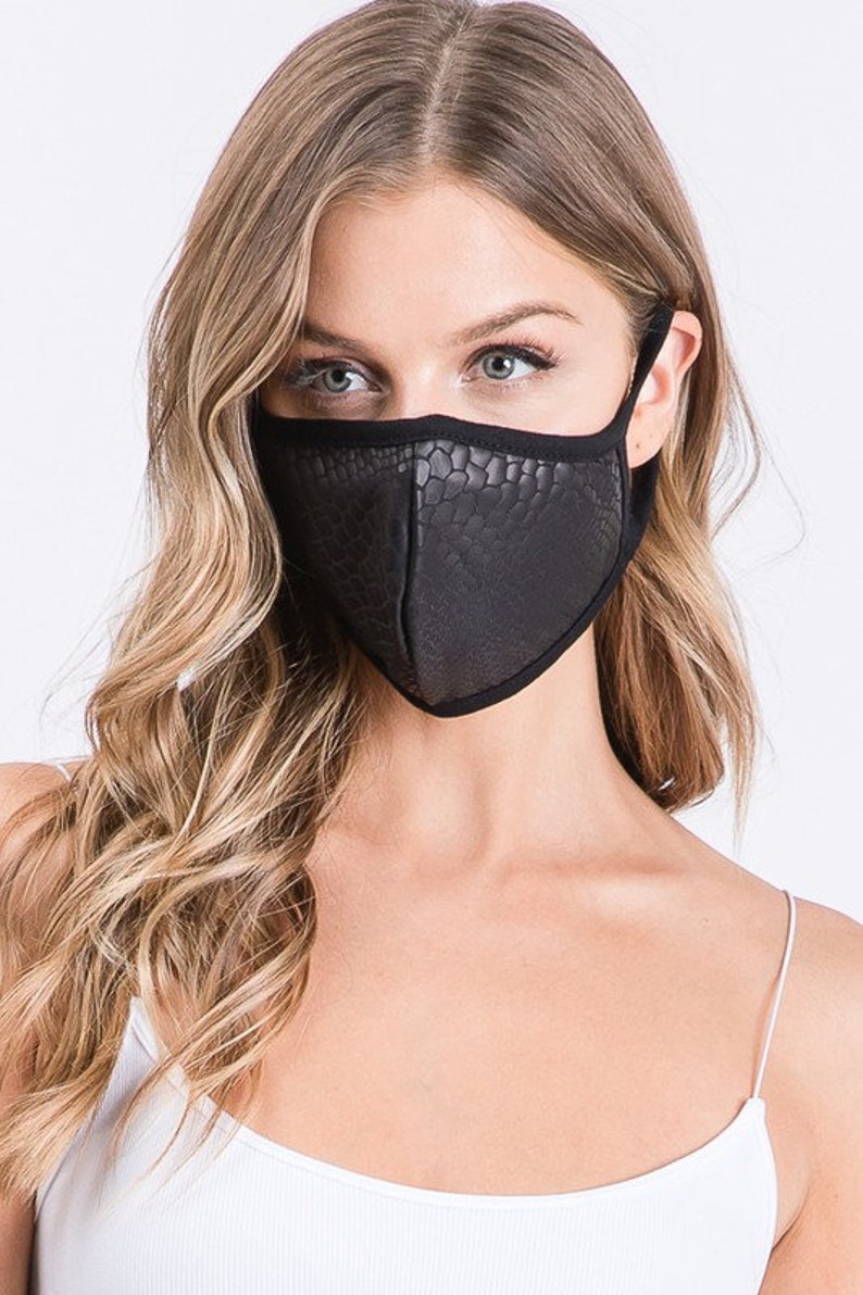 Black Snakeskin Faux Leather Face Mask Reusable Breathable Etsy