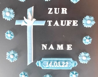 Tordendeko taufe Kreuz fondant Firmung modern edel Junge Mädchen Kommunion Taube Baby  Zuckerdeko