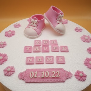 Décoration de gâteau baptême naissance bébé chaussures fondant gâteau décoration de sucre fleurs de sucre baby shower shower party topper fait à la main