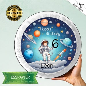 Essbarer Tortenaufleger Weltraum Kindergeburtstag Junge Astronaut Happy Birthday Planeten Rakete Tortendeko Aufleger Esspapier Name & Zahl