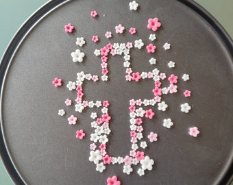 Over 100 sugar flowers sugar blossoms white, pink cross communion confirmation baptism fondant decoration cake decoration scatter decoration topper