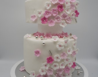 Zuckerblumen rosa /weiss  30 /60 St. Tortendeko Hochzeit Geburtstag Kommunion Taufe Blumen essbar Fondant Aufleger