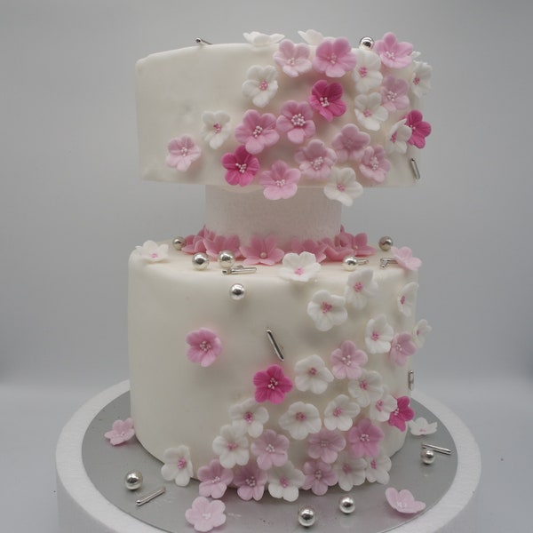 Zuckerblumen rosa /weiss  30 /60 St. Tortendeko Hochzeit Geburtstag Kommunion Taufe Blumen essbar Fondant Aufleger