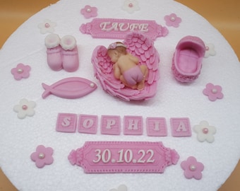 Baby Taufe  Flügel Engel Tortenaufleger Tortendeko Zuckerfigur Fondant Kuchen Cake Topper rosa Mädchen Geburt