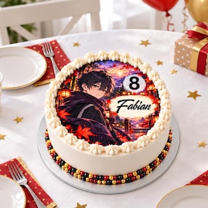 Tortenaufleger Anime Figur personalisiert mit Name und Zahl.  Comic Tortendeko Aufleger Tortendekoration Zuckerbild für Jungen  und Teenager