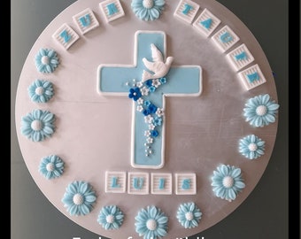 Tortendeko Taufe Kreuz Kommunion Fondant Zuckerdeko Streudeko Torte Kuchen Aufleger Topper Zuckerblumen Tortenfigur