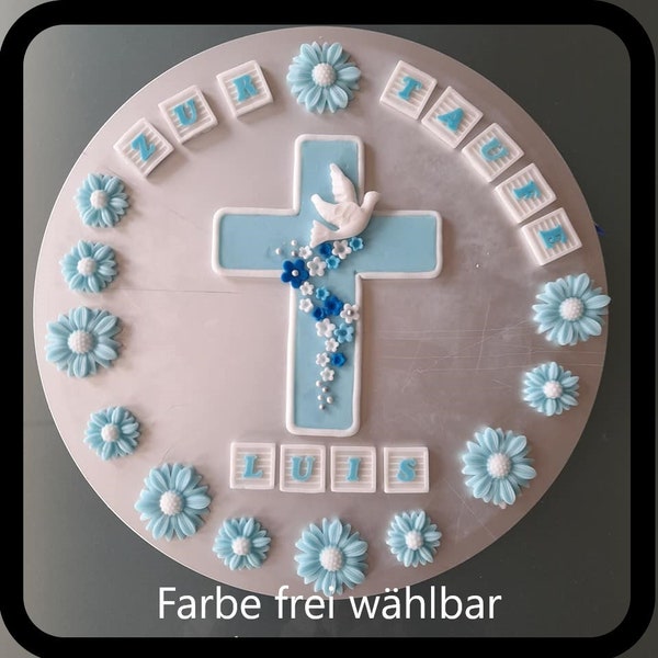 Tortendeko Taufe Kreuz Kommunion Fondant Zuckerdeko Streudeko Torte Kuchen Aufleger Topper Zuckerblumen Tortenfigur