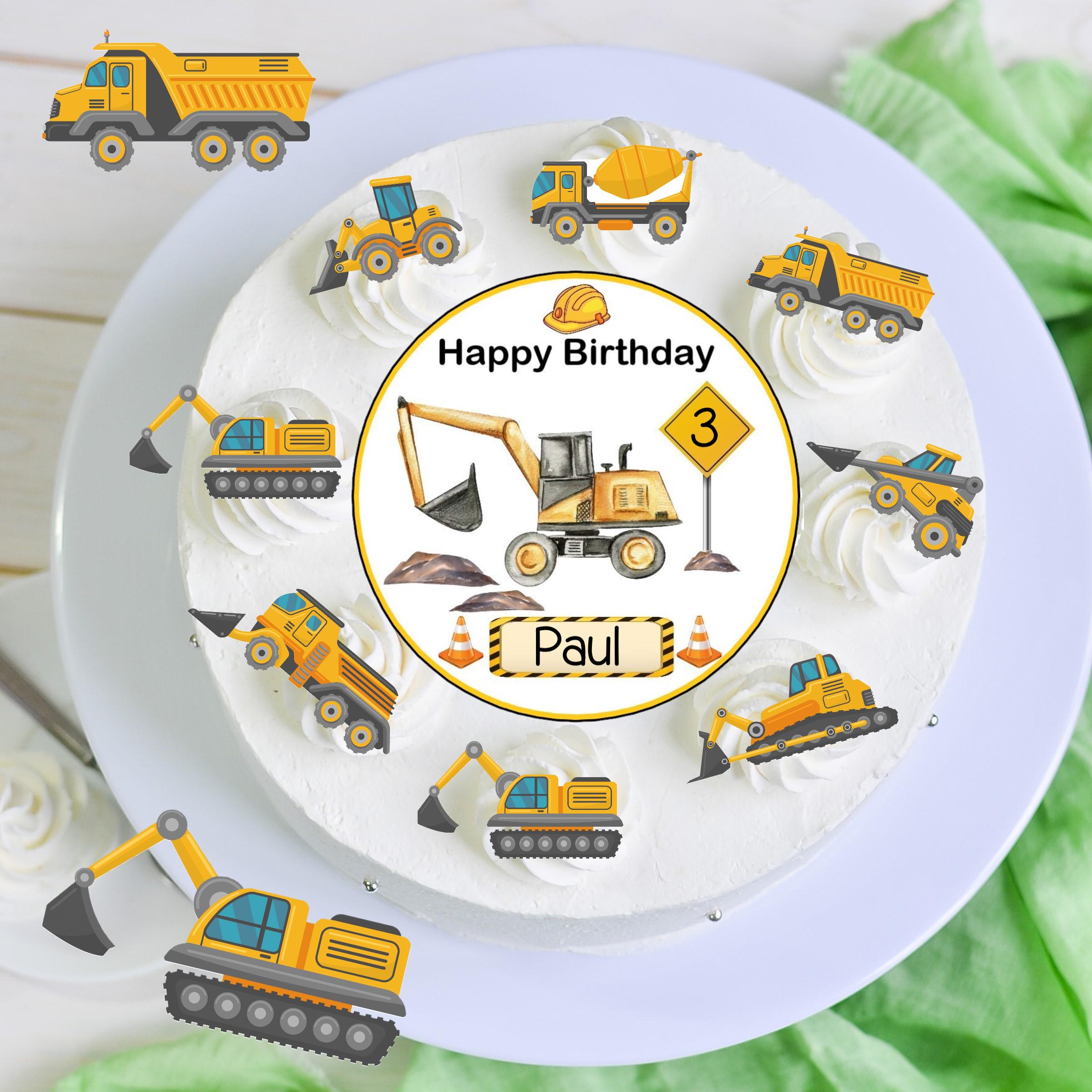53-teiliges Baustellen-Kuchenschmuck Set – Mit Baggern & LKWs Für Kindergeburtstage