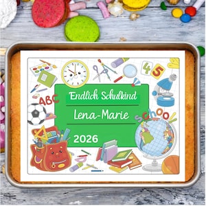 Aufleger zur Einschulung Schule Schulanfang Tortendeko Essbar Blechkuchen Schultafel
