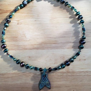 Mermaid Necklace Mermaid Fish Tail Freshwater Pearl Necklace Jewel Tone Necklace Gift for Her Mermaid Lover Jewelry Pearl Necklace Mermaid