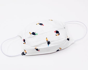 Kids Cotton Face Mask Washable & Soft With Filter Pockets Handmade - Toucan Bird Pattern - Premium 100% Cotton Cloth Mask Face Cover