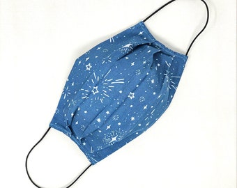 Baumwolle Gesichtsmaske waschbar mit Filtertaschen handgefertigt - blue Star Galaxy Muster - Premium 100 % Baumwolle Tuch Maske Gesichtsbezug