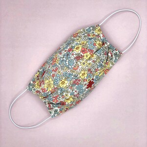Cotton Face Mask Washable With Filter Pockets Handmade - Colorful Pastel Flowers Pink Blue Yellow Floral Pattern - Premium Face Cover