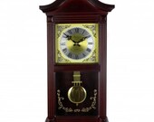 22 Inch Wall Clock. Antique Wall Clock. Mahogany Cherry Oak Wood Wall Clock with Brass Pendulum and 4 Chimes