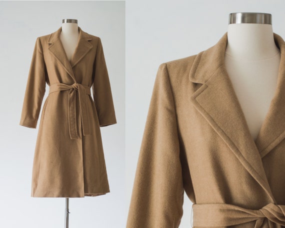 Vintage Camel Hair Coat - Tie Waist - Fully Lined