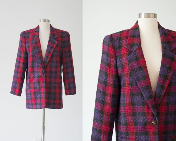 Vintage Plaid Blazer - 80s/90s - Pink, Purple, and