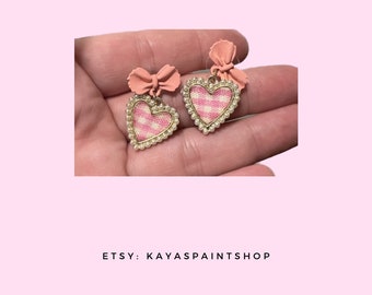 Pink Tweed Faux Pearl Stud Earrings