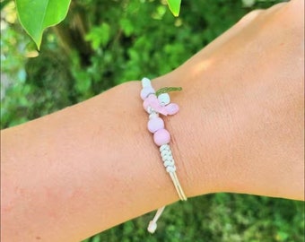 Elegant Pink Flower Hemp Style Bracelet