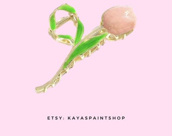 Pink flower Gold Plated Hair Clip