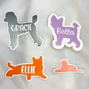 Custom Dog Silhouette Vinyl Decal Sticker- Personalized with Pet Name