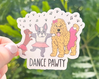 Dance Pawty Dog Sticker, Waterproof Laptop Decal