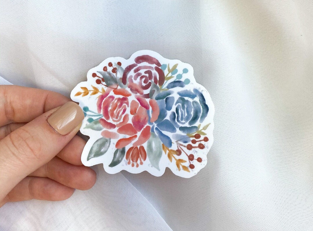 Watercolor Flower Sticker, Laptop Sticker, Flowers, Floral, Colorful ...