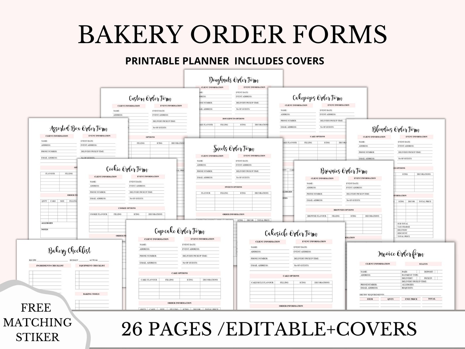 Bakery Business Forms Bakery Forms Bakery Business Cake Etsy