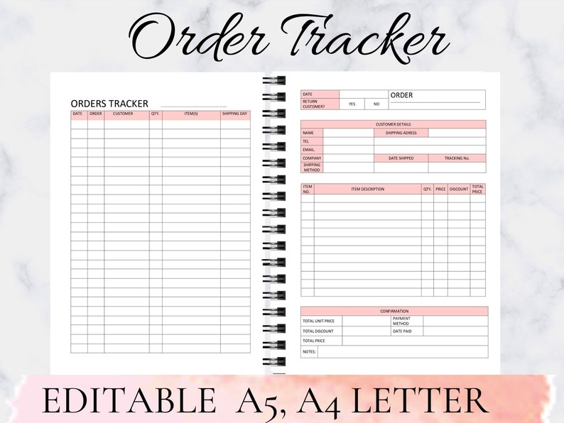 Small Business Planner Template, order form, Order Tracker Printable, orders tracking, online business, printable order form editable A4, A5 