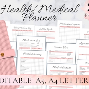 Medical binder, Medical planner, Medication tracker, Health planner, Medical binder printable, Medical tracker, Editable A4 A5 Letter