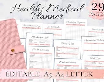 Medical Planner Health Tracker Printable Blood Pressure Sleep - Etsy