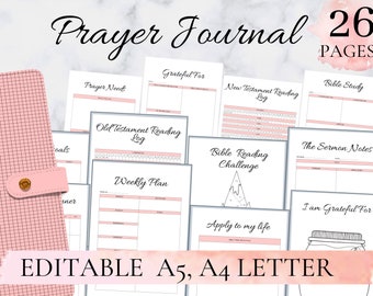Prayer journal printable, Prayer journal, Faith journal printable, bible planner, Bible Study Planner, faith journal, Editble A4 A5 Letter