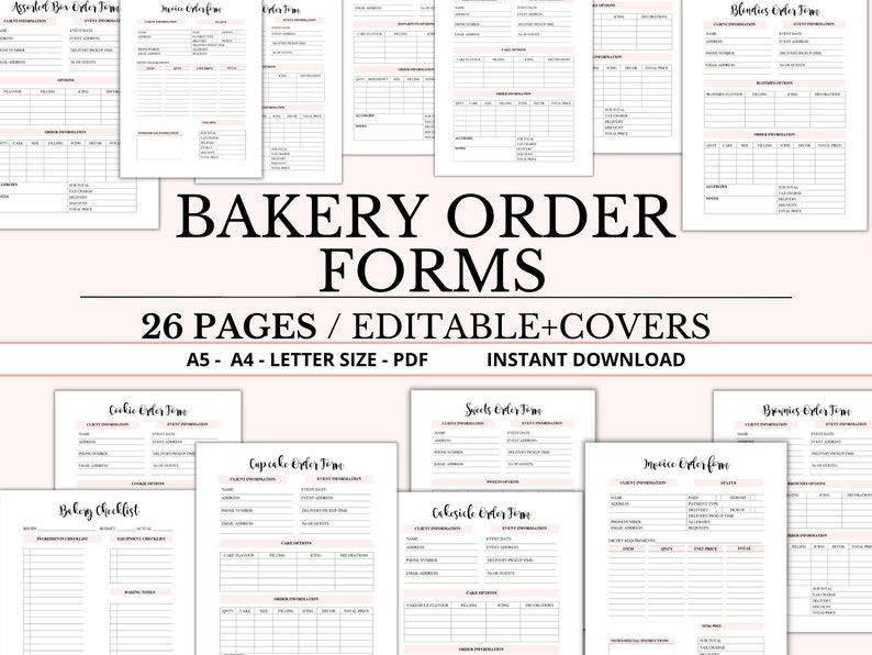 Bakery Business Forms, Bakery Forms, Bakery Business, Cake Order Form