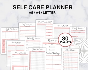 Printable Self Care Planner, Flourish Planner, Self Care Journal wellness planner, elf care workbook pdf Bundle