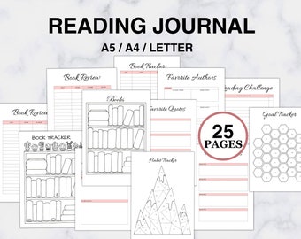 Printable reading journal Book Reading Planner, Reading Challenge, Book Review, Book Shelf, Monthly Reading Journal, Reading Tracker Bundle