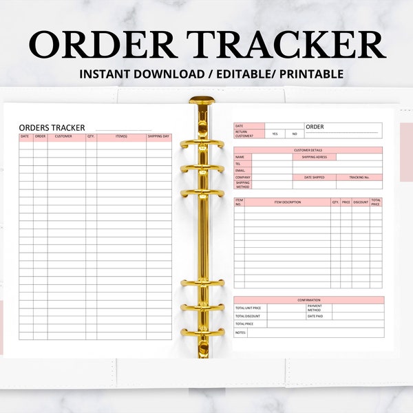 Small Business order tracker, order tracker, order book, business order log, order planner, online order tracker, order page template