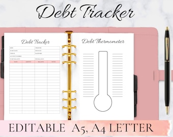 Debt Tracker, Debt payoff tracker, debt snowball, Monthly debt tracker, loan payoff tracker, snowball debt tracker Editable A4 A5 Letter