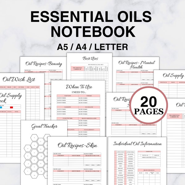 Printable Essential oil journal, essential oil journal, essential oil planner, essential oil recipe book, essential  oil printable PDF