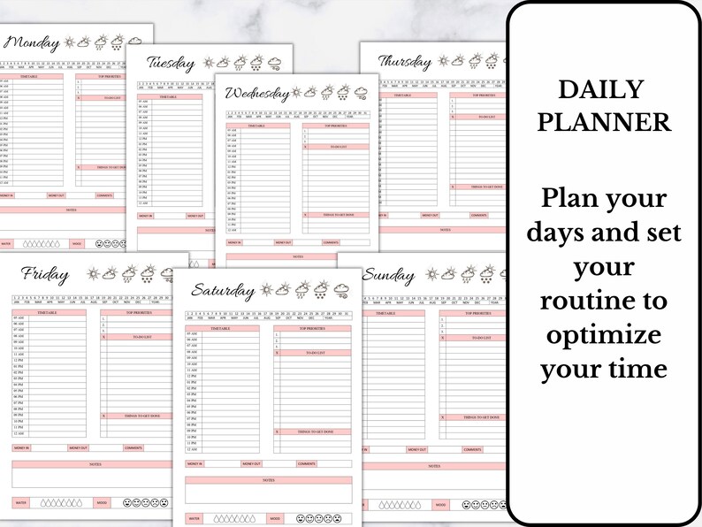 7 Day Planner Printable Daily Planner Minimalist Daily - Etsy