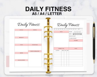 Printable Daily fitness, Fitness daily log, Daily fitness tracker insert, Exercise Log, Workout Log editable, daily fitness tracker