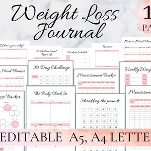 Gewichtsverlies dagboek, gewichtsverlies tracker, gewichtsverlies planner, gewichtsverlies dagboek, gewichtsverlies grafiek, gewichtsverlies reis bewerkbaar, A4, A5