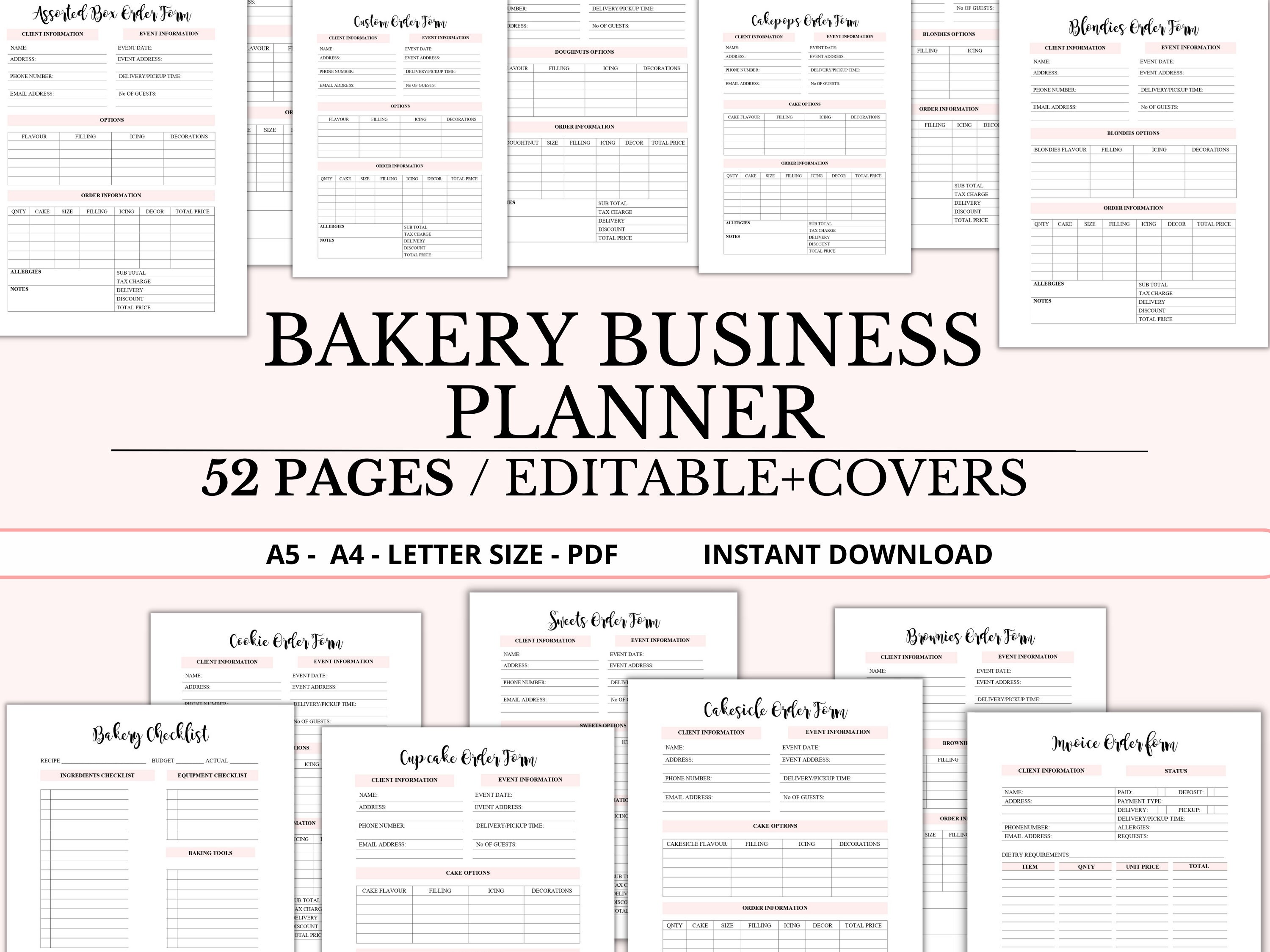 Bakery Business Planner, Bakery Planner, Bakery Order Fomr, Business