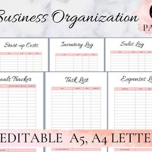 Organización empresarial, Organización empresarial imprimible, organizador empresarial, Registro de inventario, Lista de tareas, Registro de ventas, Carta editable A4 A5