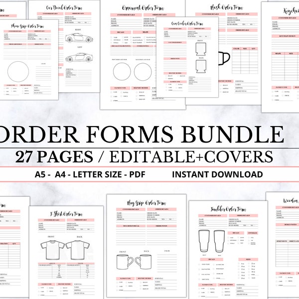 Order form bundle, Order forms, tumbler order form, Tshirt order form, Small Business Forms for Crafters, Invoice emplate and more, Editable