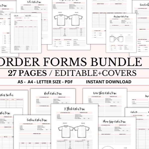 Small business forms bundle, Order form bundle, tumbler Tshirt order form, Small Business Forms for Crafters, Invoice emplate Editable