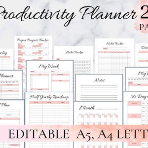 Productivity planner Printable, Productivity planner, Daily Productivity Planner, Life Planner Kit, Template Editable A5 A4 Letter Pdf