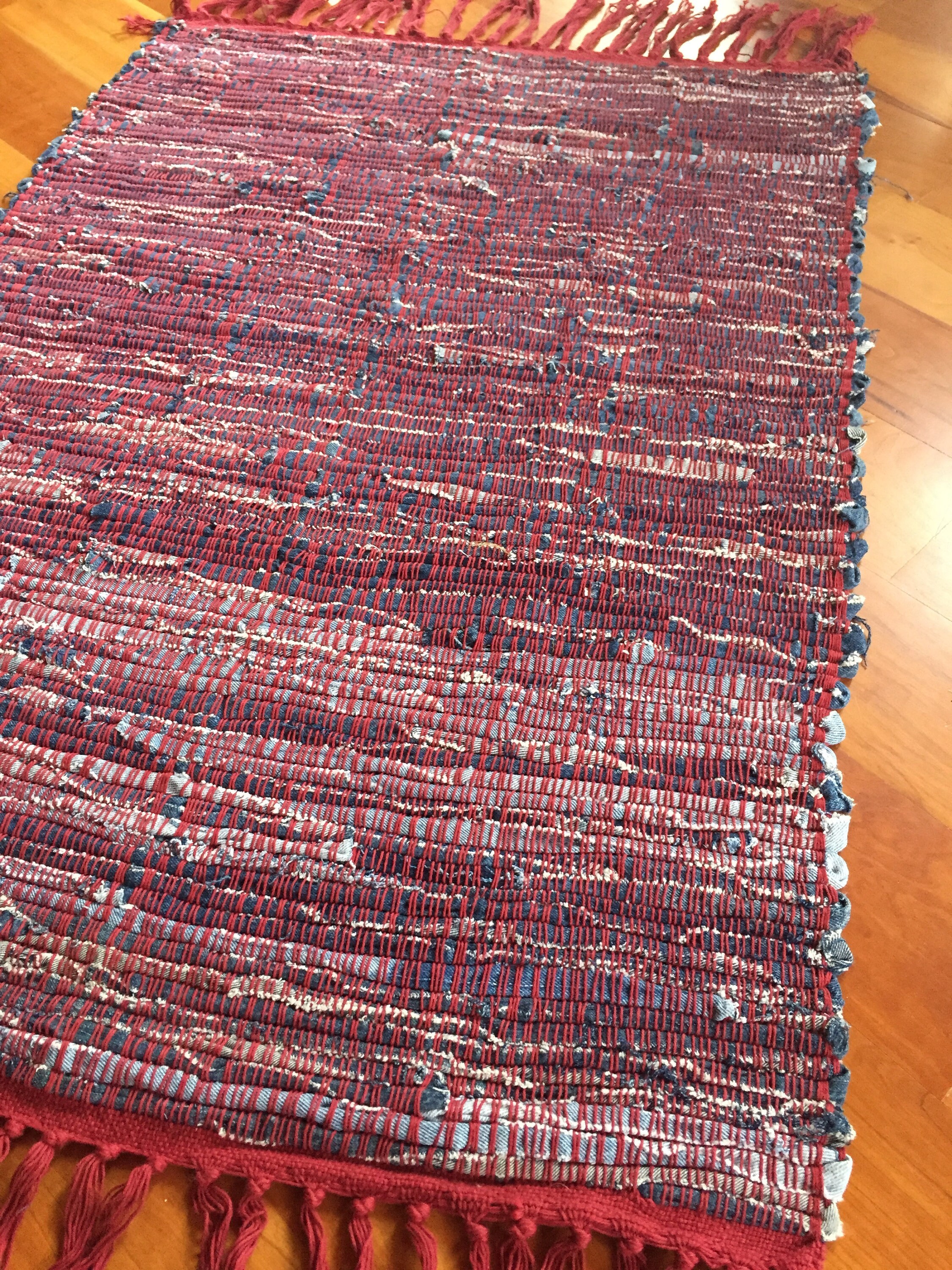 Handwoven blue jean rag rug 30 x 46 Etsy
