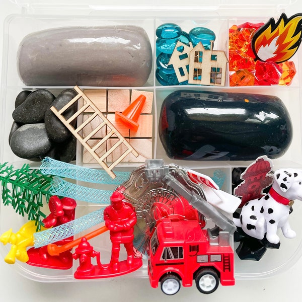 Play Dough Kit, Firefighter Play Dough Kit, Firefighter, Sensory Kit, Play Dough Sensory Busy Box, Kids Gift, Construction Busy Box, Fireman